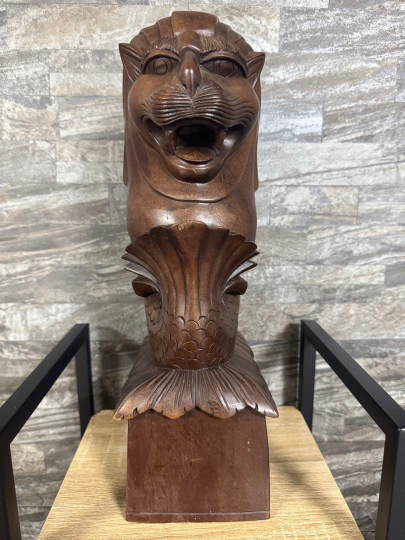 木製ライオン彫刻 約41cm