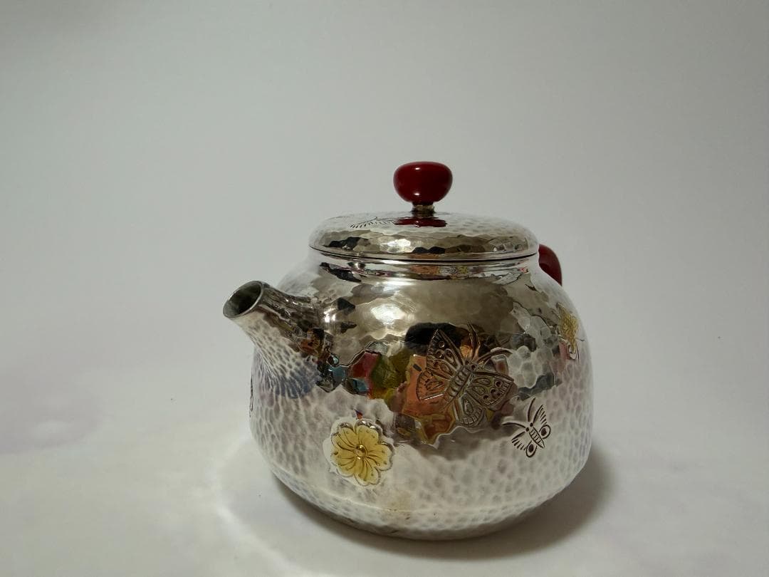 純銀製 蝶文様 急須 銀瓶 煎茶道具
