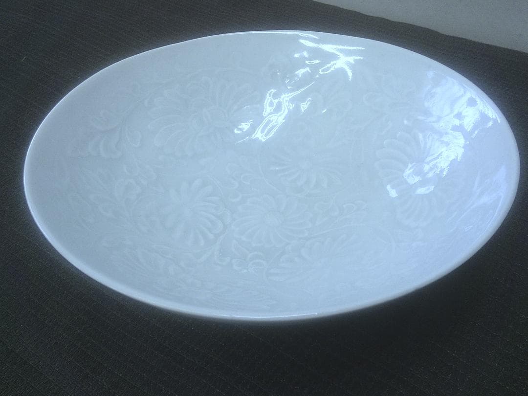 品格！【中国陶磁器　花文陽刻作上品物　鉢皿茶碗・G14】★水注　うっすら青み色合