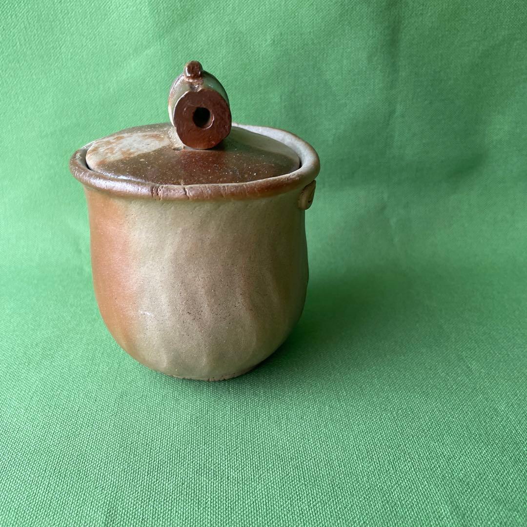 備前焼 手びねり宝瓶 竹摘み 火襷、さんぎり