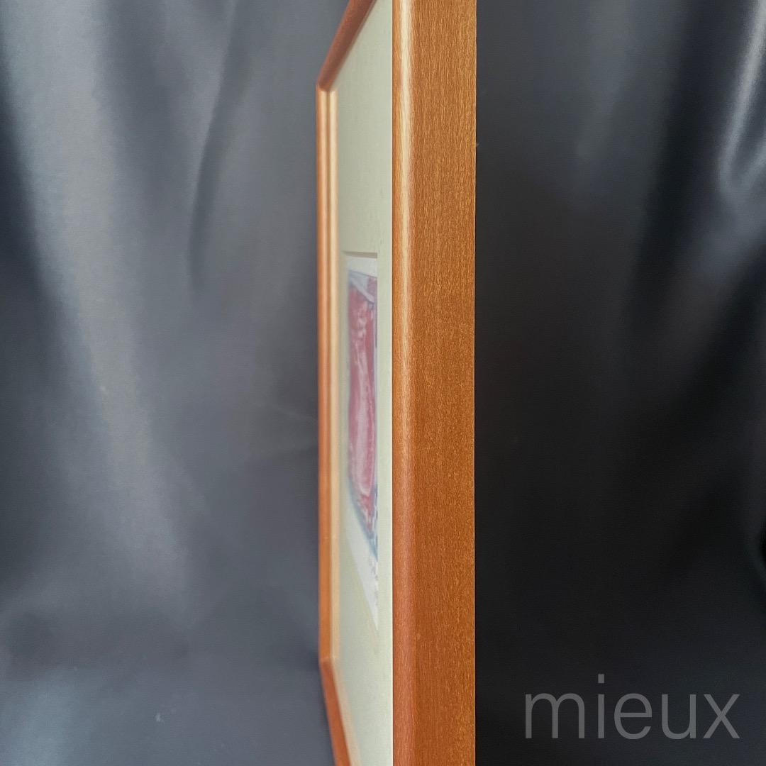 ガラス内側清掃済：広田釗子「花（赤×青）」EA版 エッチング 額付 サイン入り