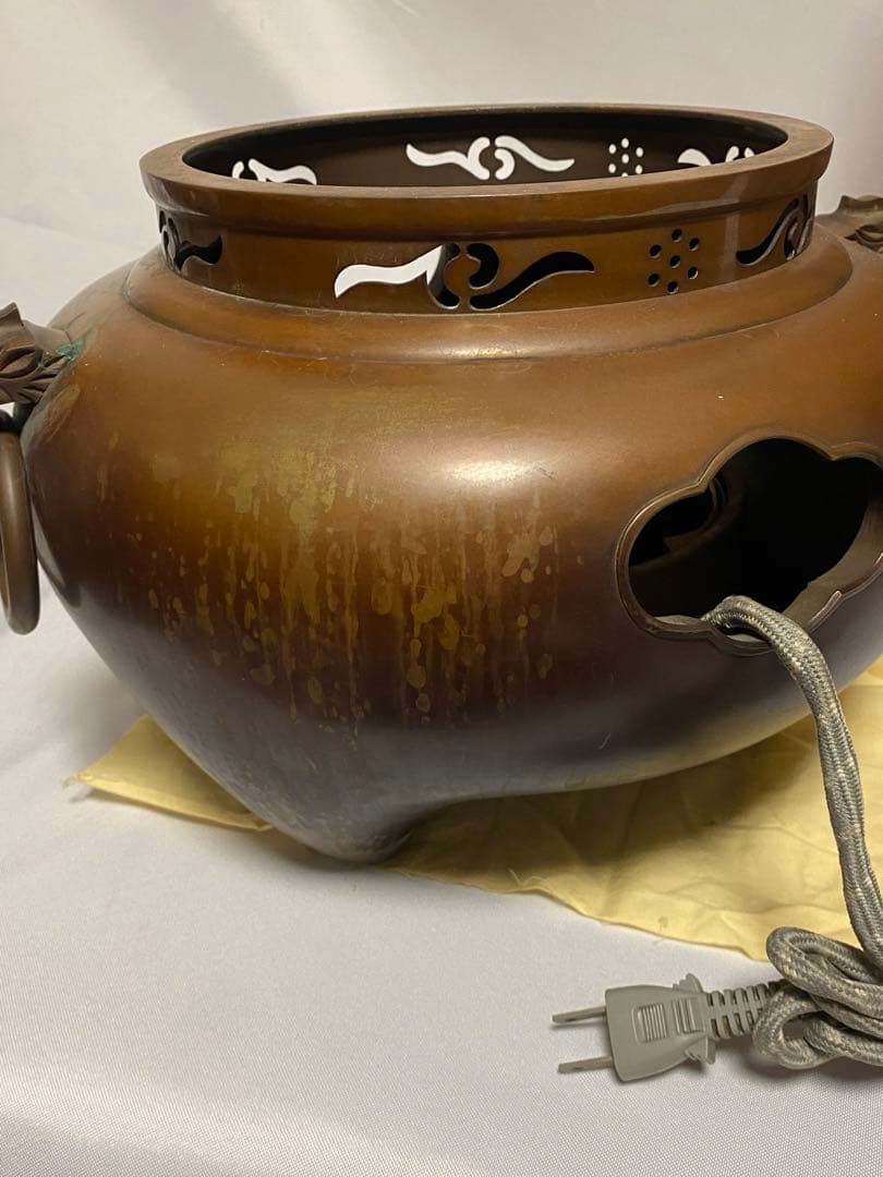 2142❣️ 唐銅鬼面風炉　釜　電気炭　セット