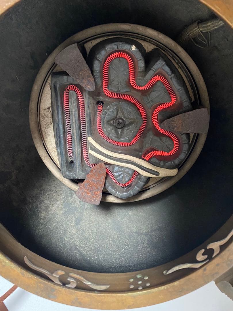 2142❣️ 唐銅鬼面風炉　釜　電気炭　セット