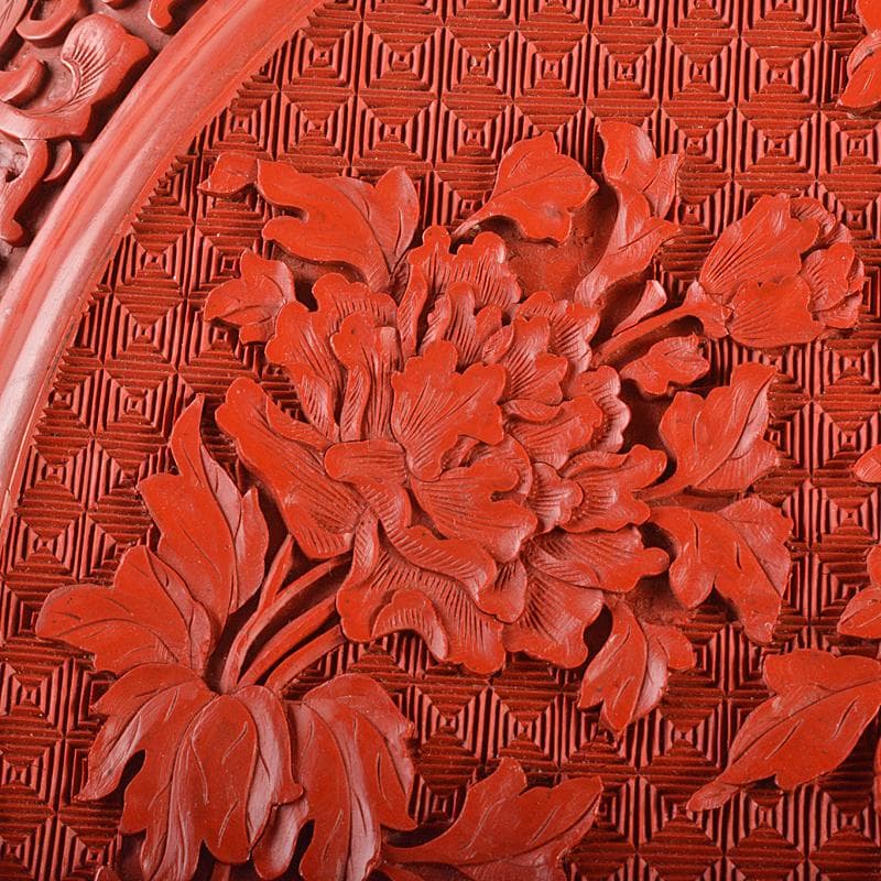 中国　剔紅　堆朱　内黒漆　花文　蓋物　G　R6246B