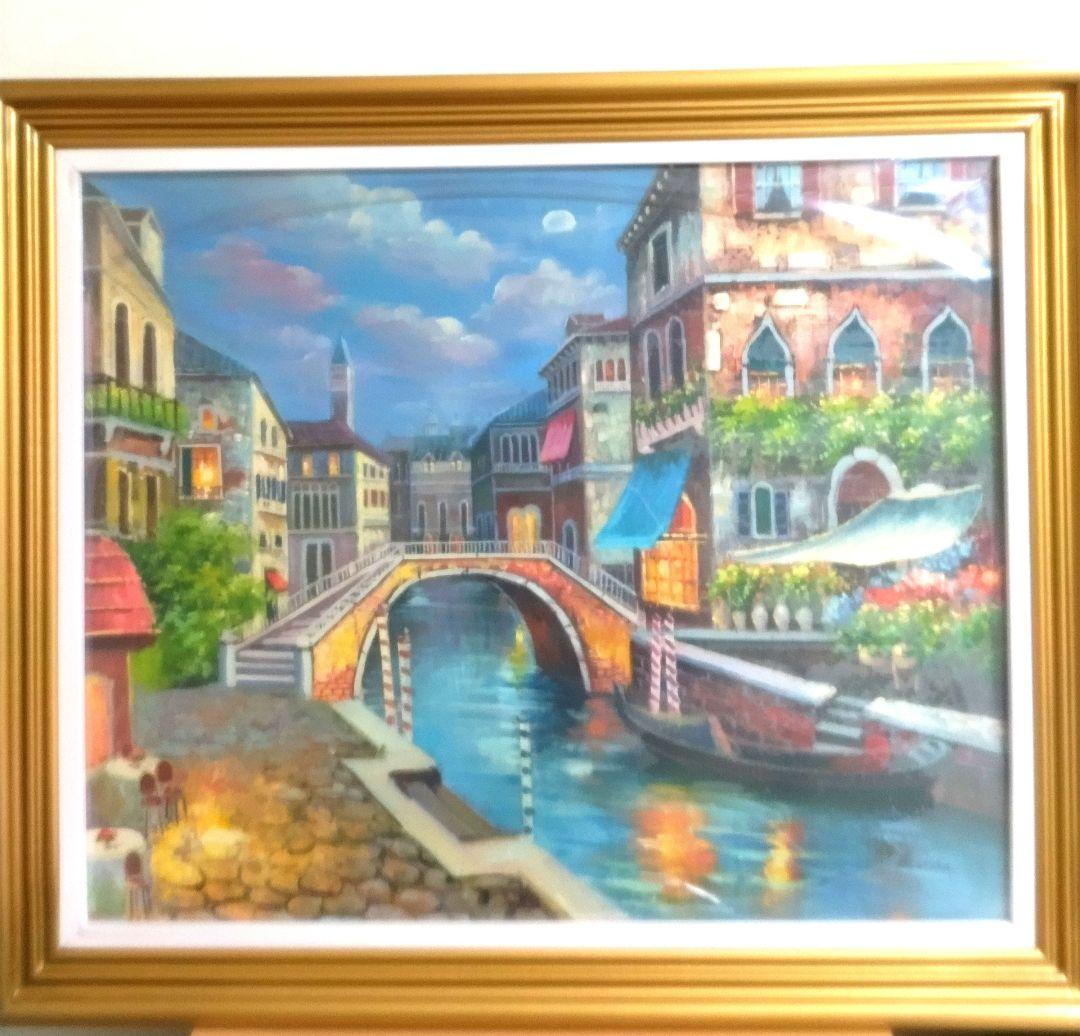 油彩画 運河の風景 金色フレーム　新品未使用