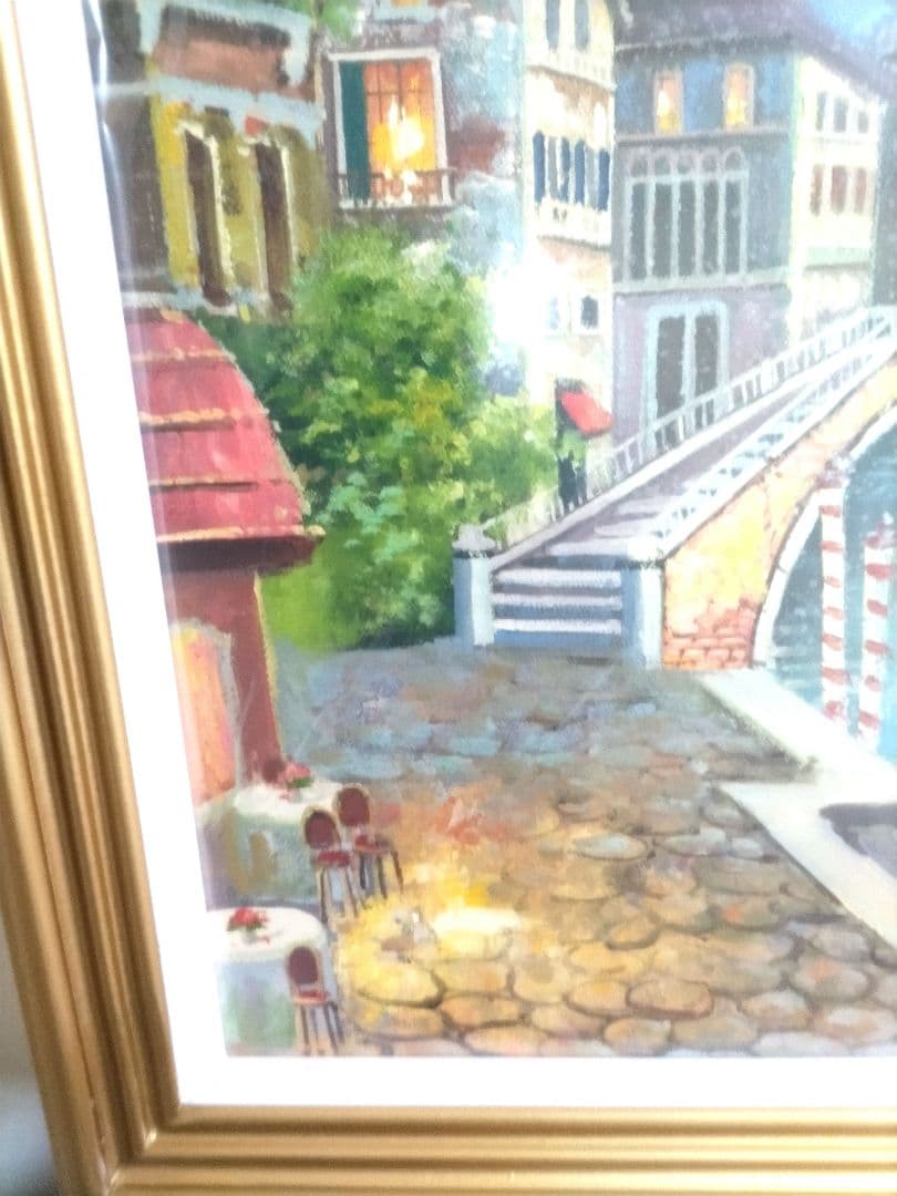 油彩画 運河の風景 金色フレーム　新品未使用