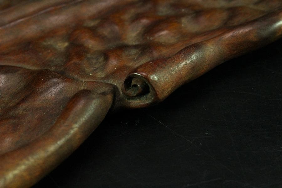 中国美術 煎茶 唐物 木彫刻 葉盆 裏刻 題詞 茶道具伝来(K-HA481)