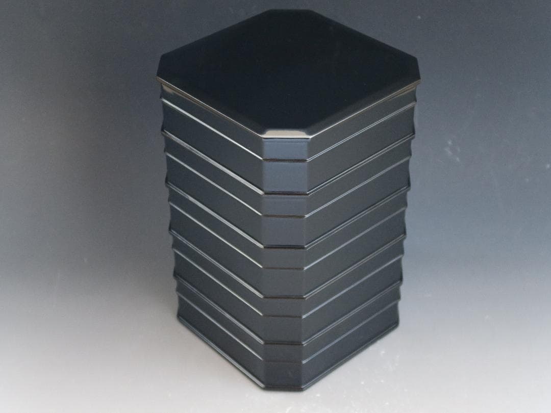 【輪島塗】縁高重 五段重 黒真塗 輪島塗工房 静峰 塗師静峯大家芳男 天然木共箱