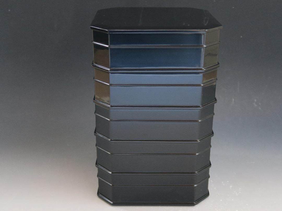 【輪島塗】縁高重 五段重 黒真塗 輪島塗工房 静峰 塗師静峯大家芳男 天然木共箱