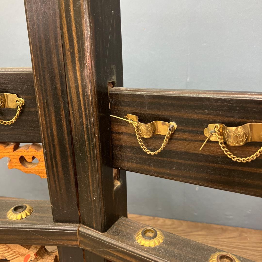 A-1 昭和レトロ 木製 弓矢台 刀掛け 刀台 飾り台 龍彫刻 金具付 五月人形