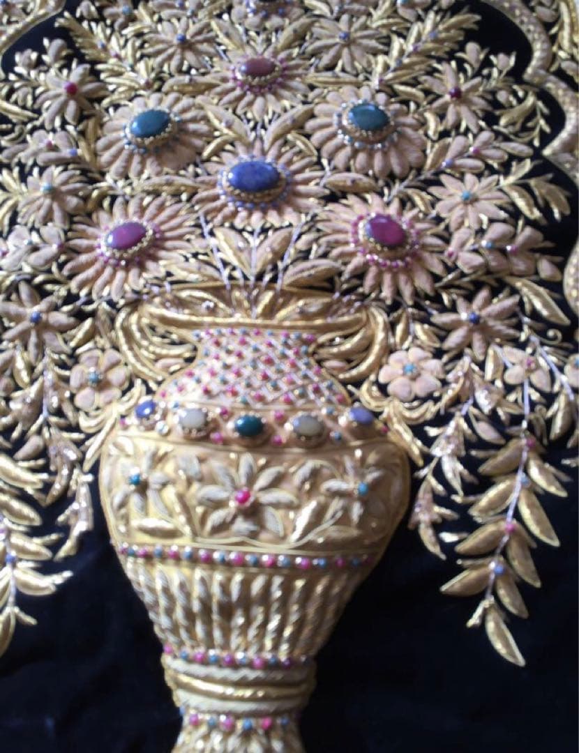 美品レア物タペストリー300個以上宝石と金糸刺繍絨毯 豪華一点物　ドバイ貴族