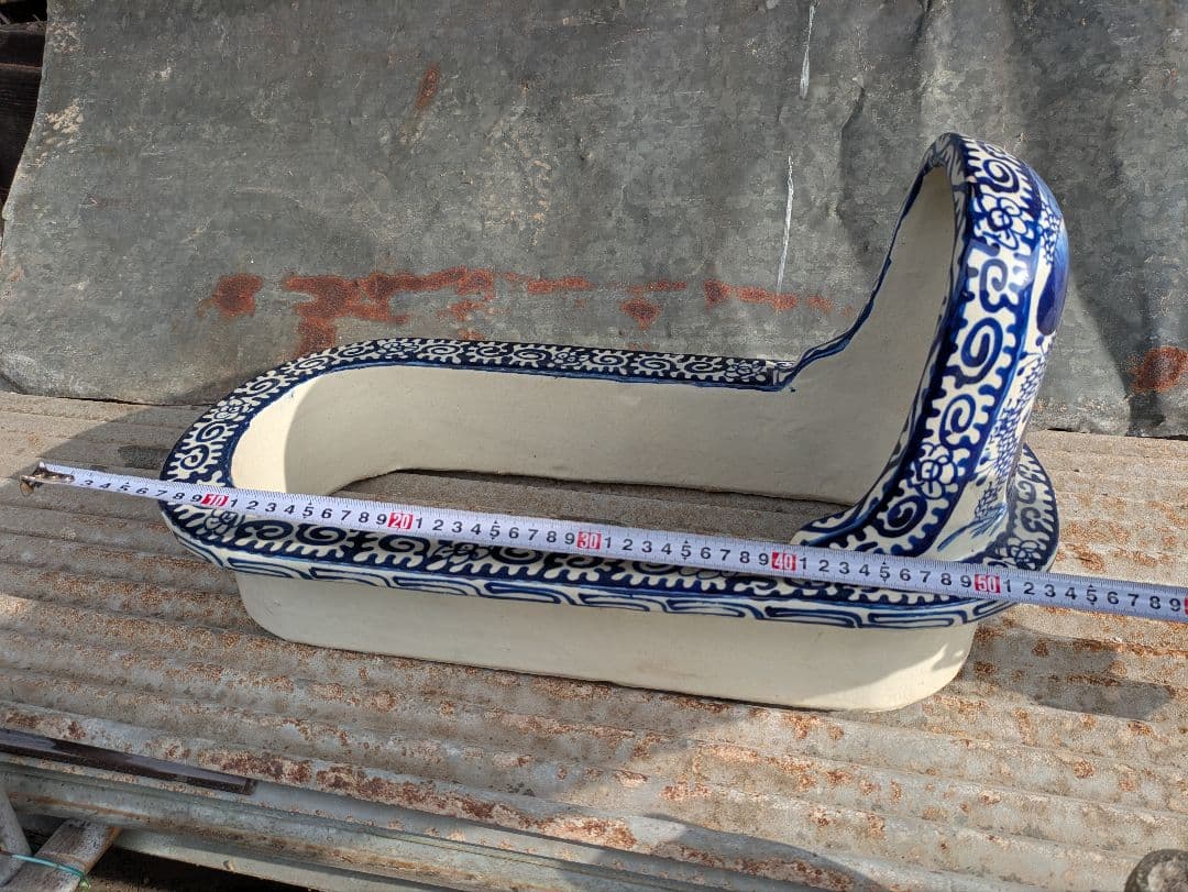 古便器　小便器　セット　青と白の花柄陶器　古道具　アンティーク　伊万里焼