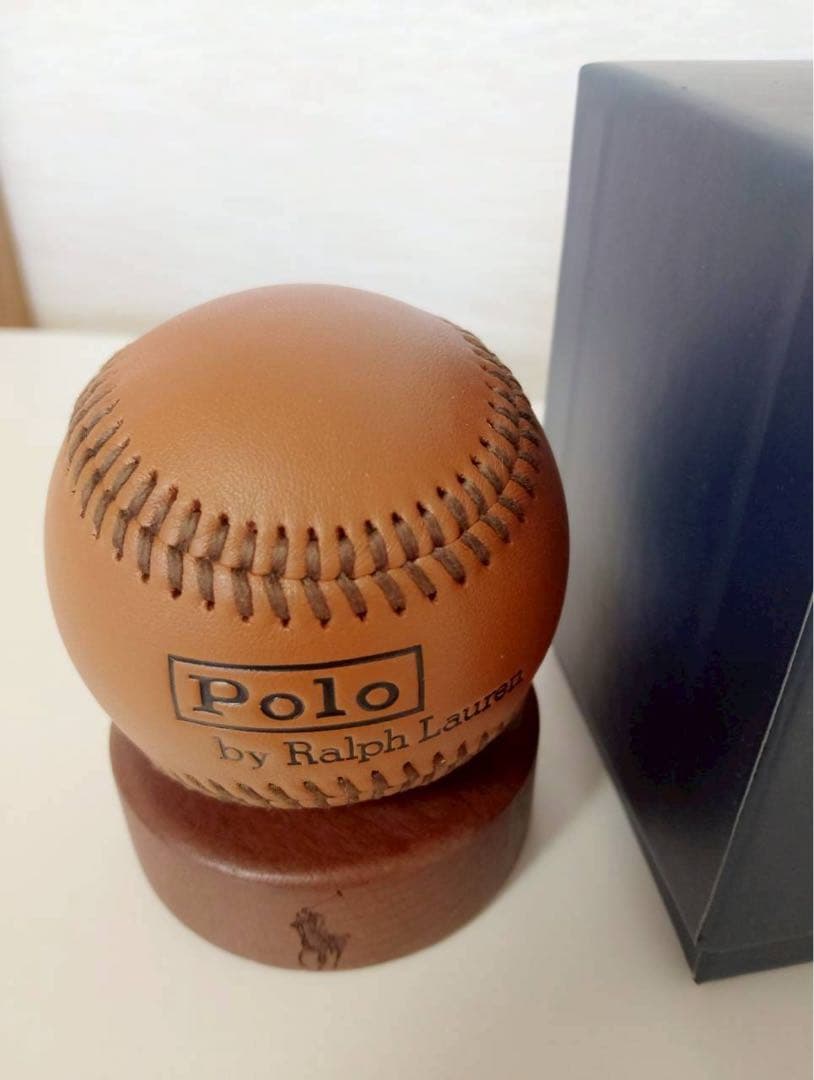 限定 【希少・箱付】ポロ ラルフローレン レザー ベースボール 置物 台座付き