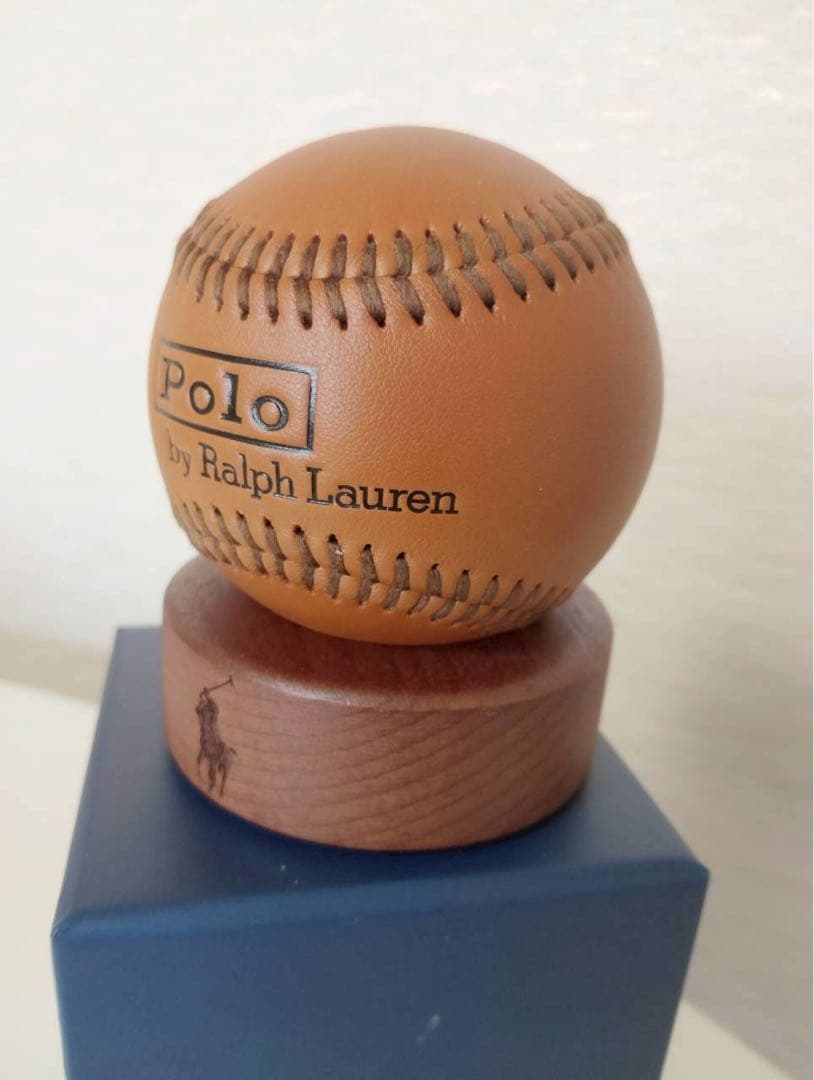 限定 【希少・箱付】ポロ ラルフローレン レザー ベースボール 置物 台座付き