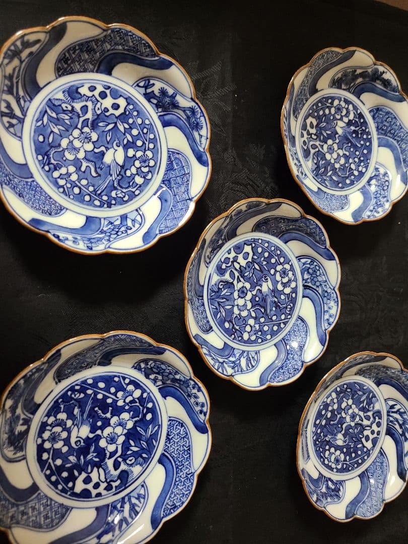 九谷焼須田菁華古染付祥瑞文様図小皿5客