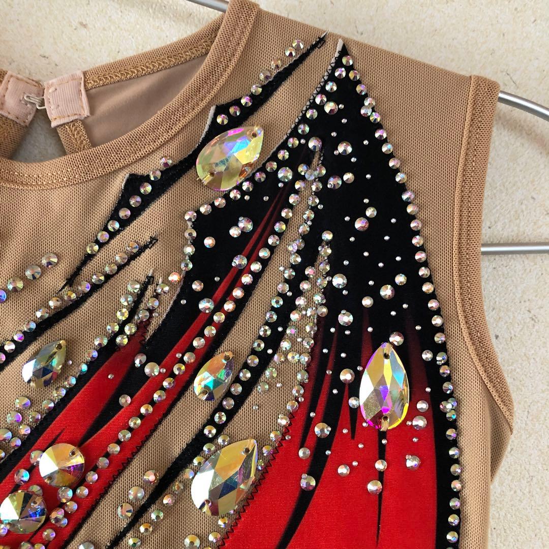 スリーブレスレオタード 赤黒装飾 150センチ