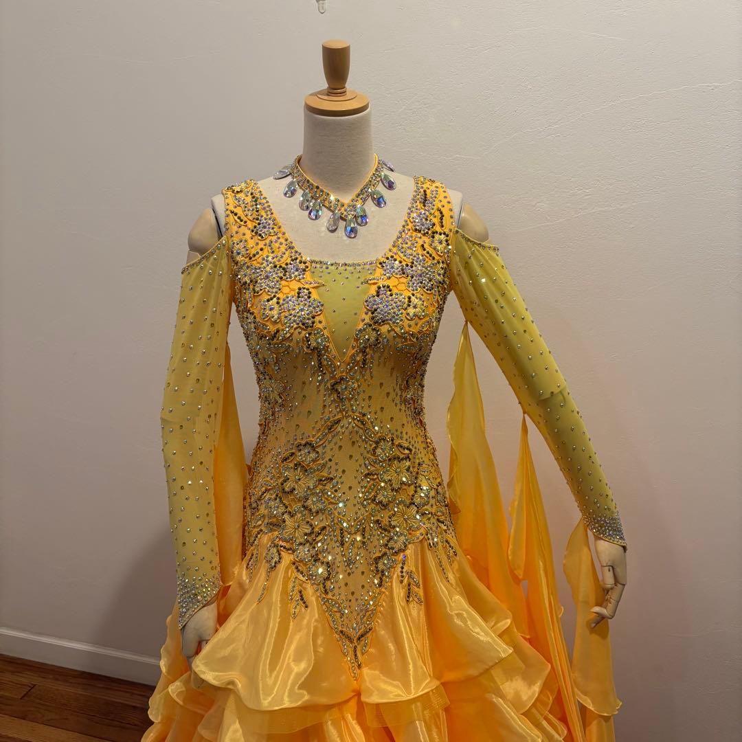 社交ダンスドレス イエロー デモ 競技用 ボリューム パーティ 発表会 豪華