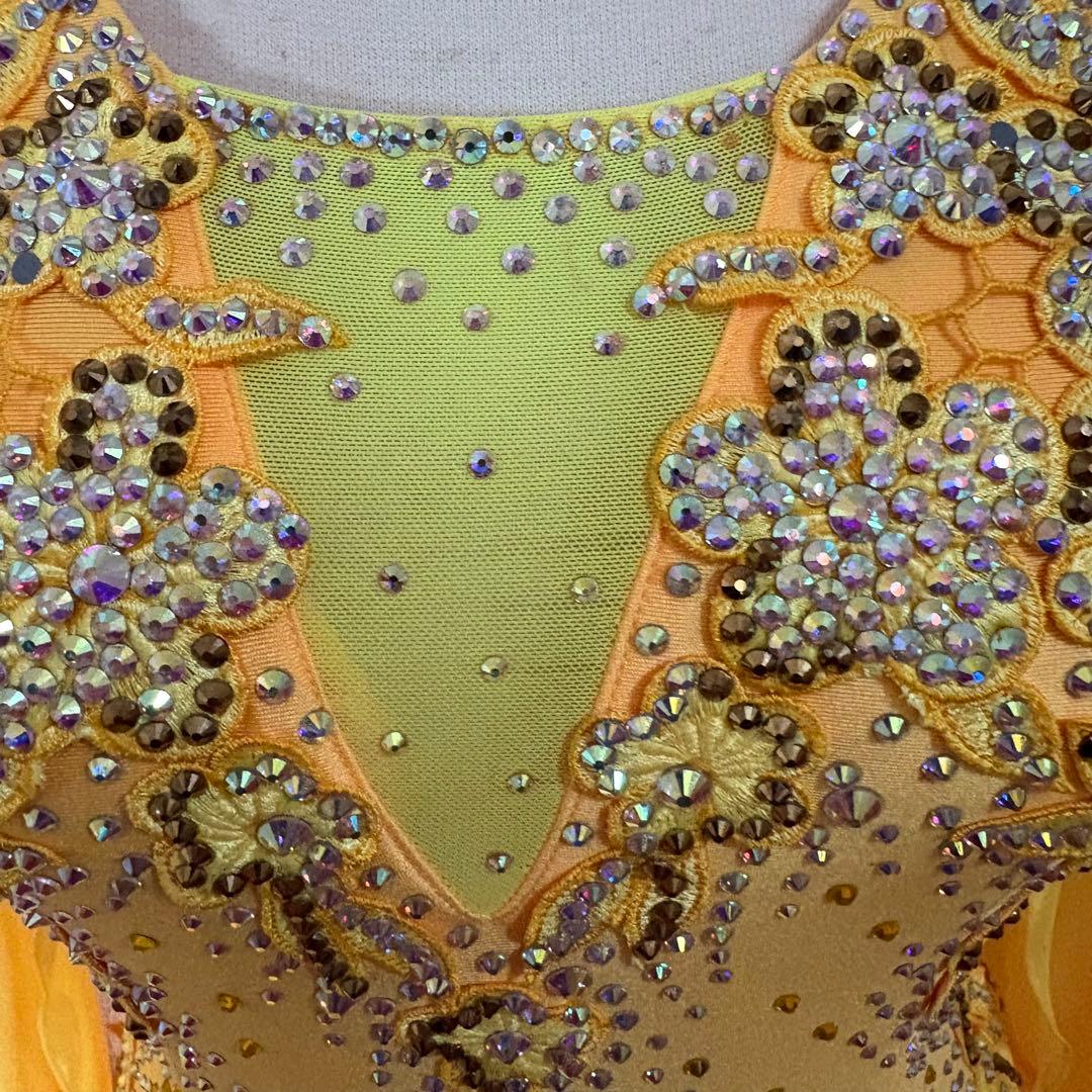 社交ダンスドレス イエロー デモ 競技用 ボリューム パーティ 発表会 豪華