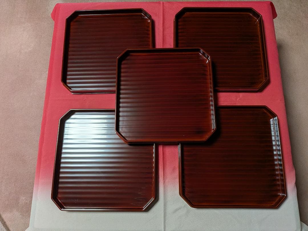 懐石膳 カンナ目 溜塗 利休好写 五客