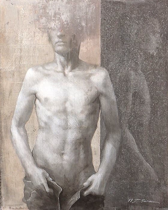 真作　原崇浩 「stripped」 油彩アクリル15号 スペインリアリズム