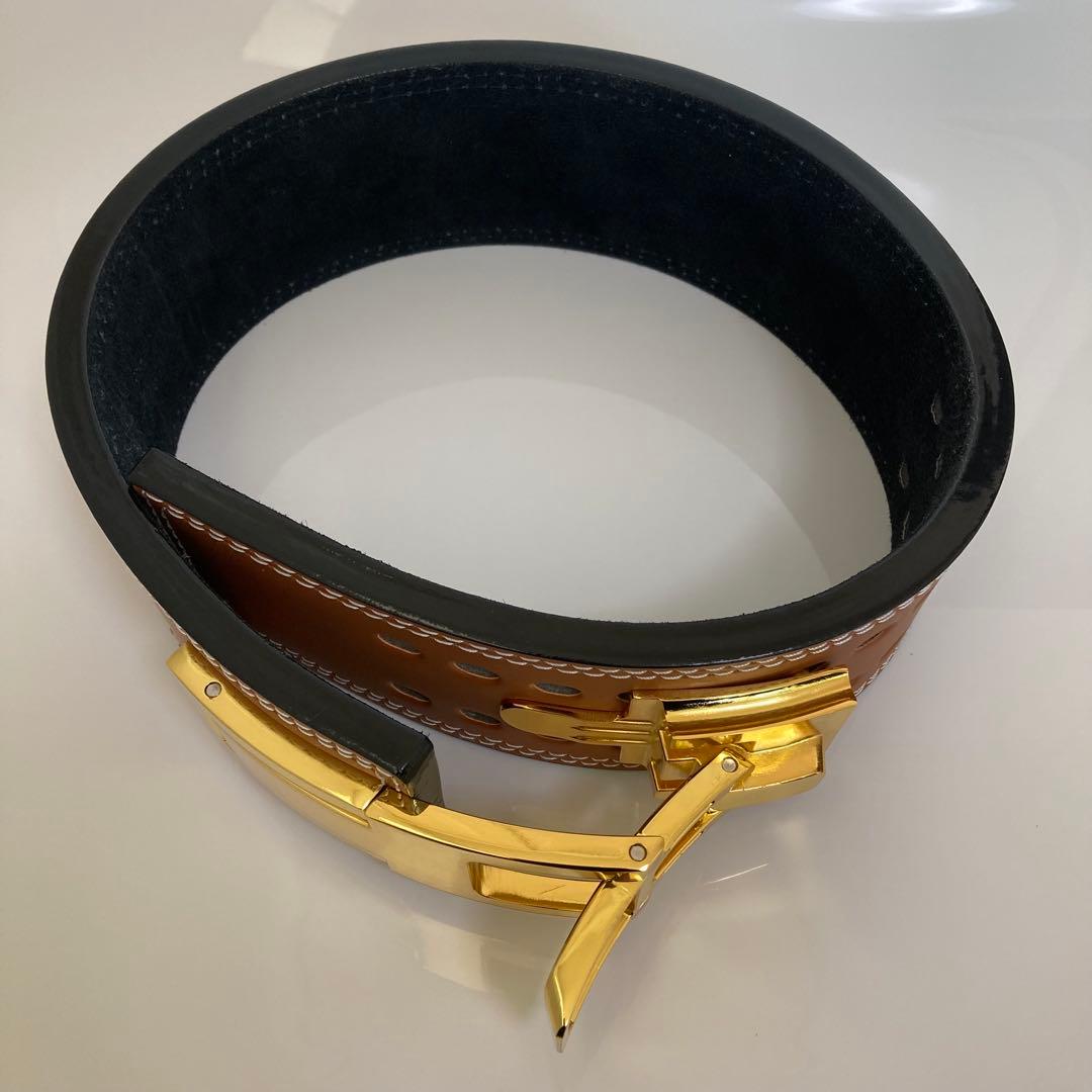 パワーベルト レバーアクション ワンタッチ可変式 M ブラウン×ゴールド 本革