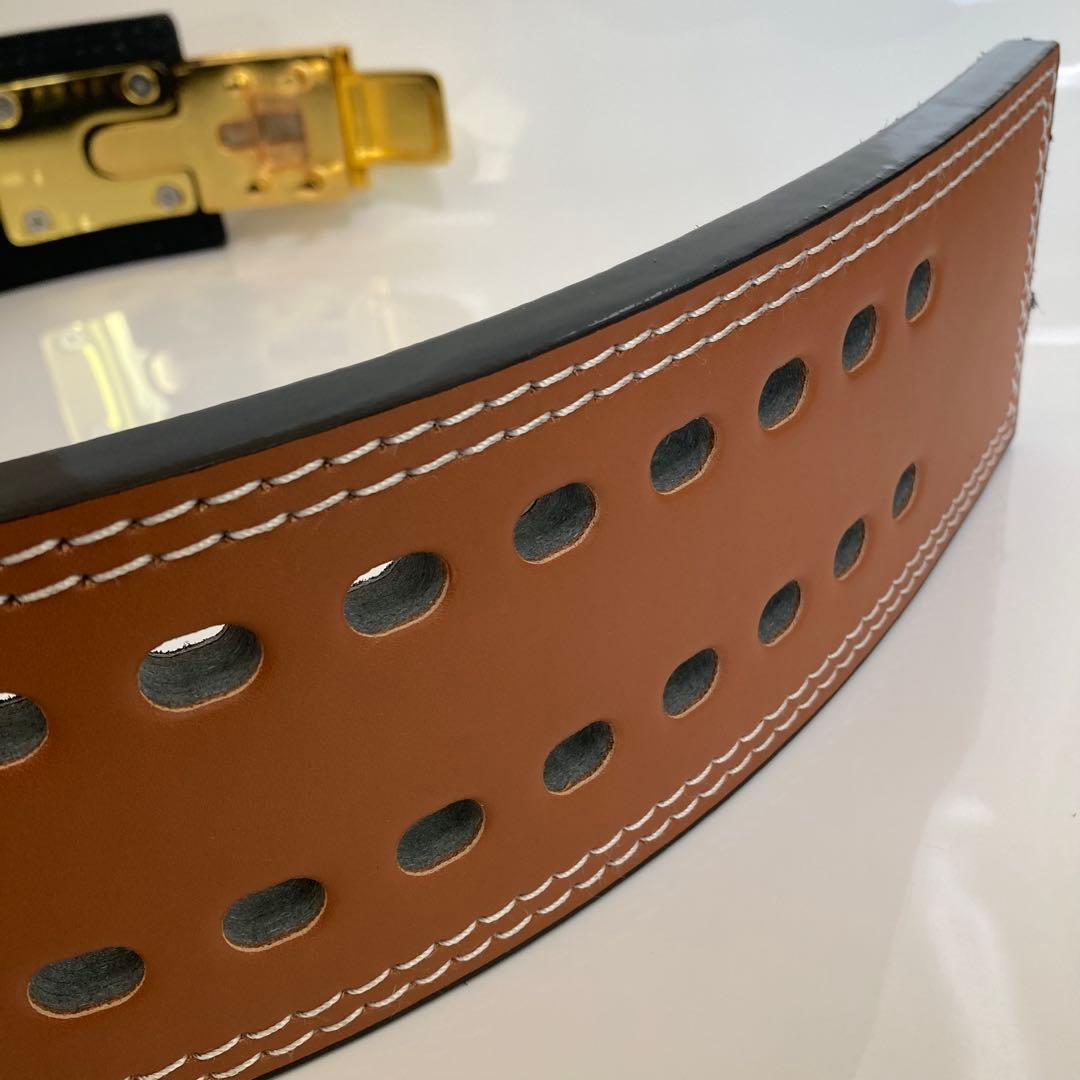 パワーベルト レバーアクション ワンタッチ可変式 M ブラウン×ゴールド 本革