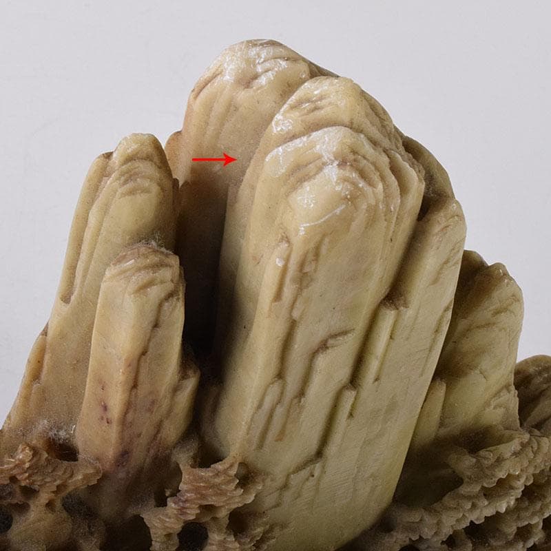 中国　玉石蝋石青田石　楼閣山水雕　床飾　置物　V　7609