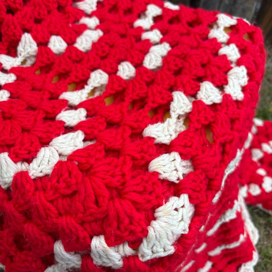 【USA vintage】granny blanket 赤×白 クリスマスカラー