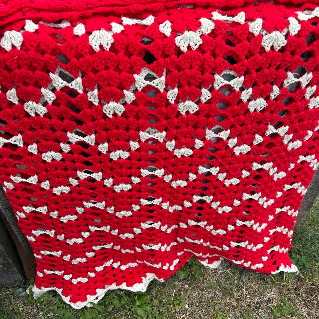 【USA vintage】granny blanket 赤×白 クリスマスカラー