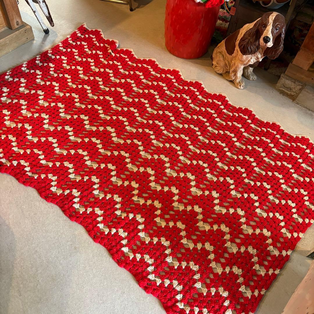 【USA vintage】granny blanket 赤×白 クリスマスカラー