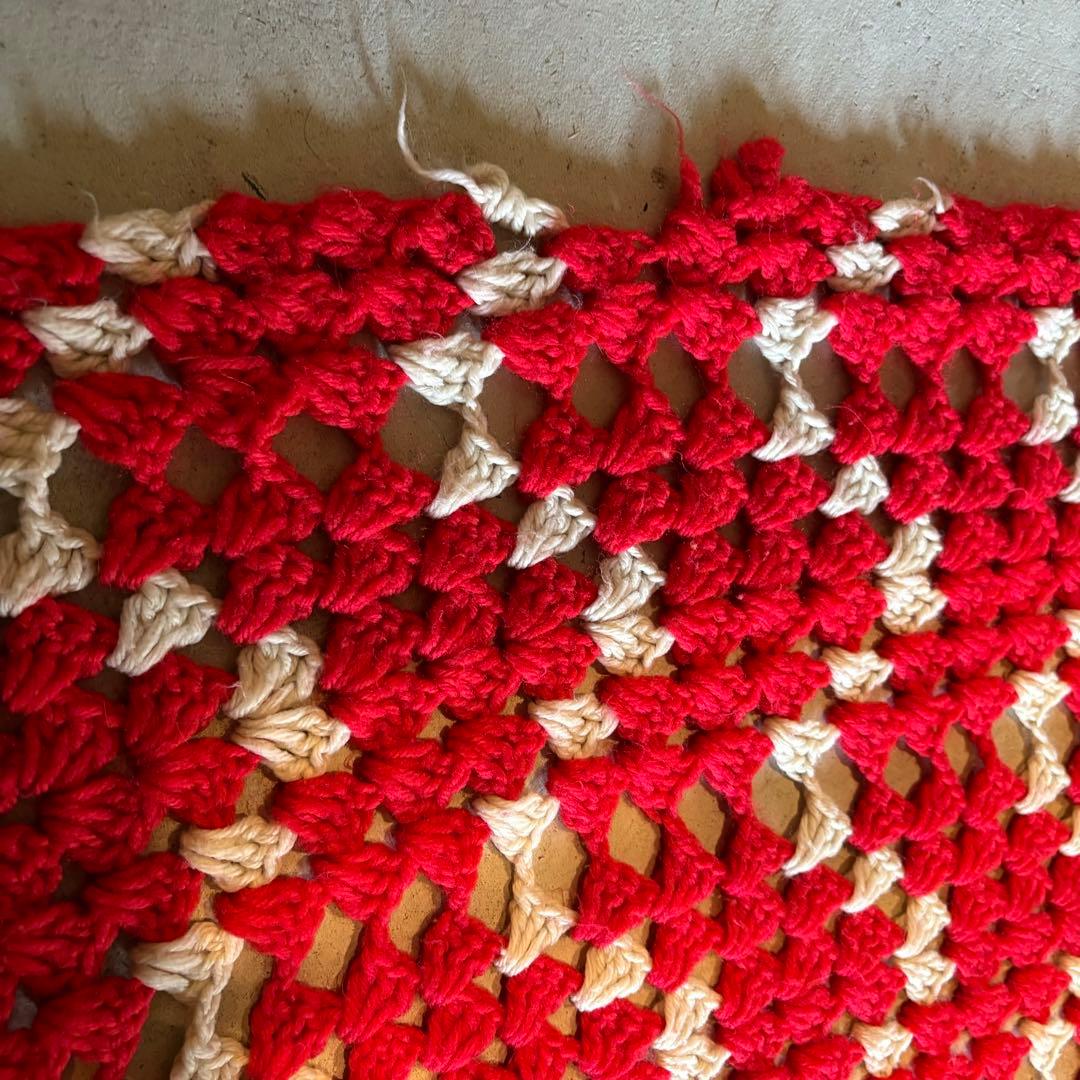 【USA vintage】granny blanket 赤×白 クリスマスカラー