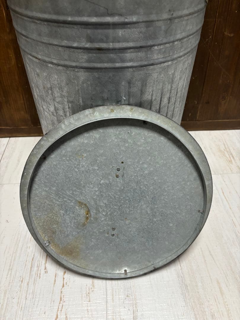 ブリキ　バケツ アンティーク　ブリキポット　蓋付き 大容量　Lサイズ