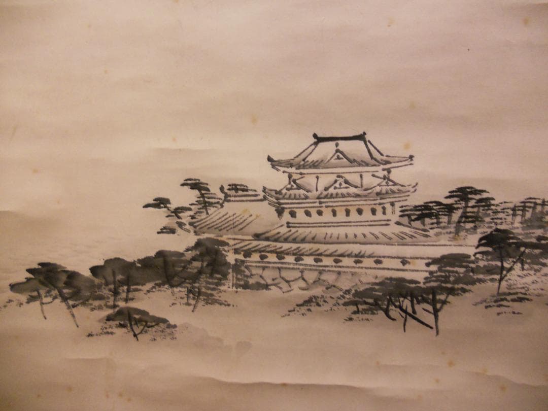 掛け軸  荒木寛畝 墨絵 三井寺 紙本 希少 軸装 茶道具 掛軸 美品 です。