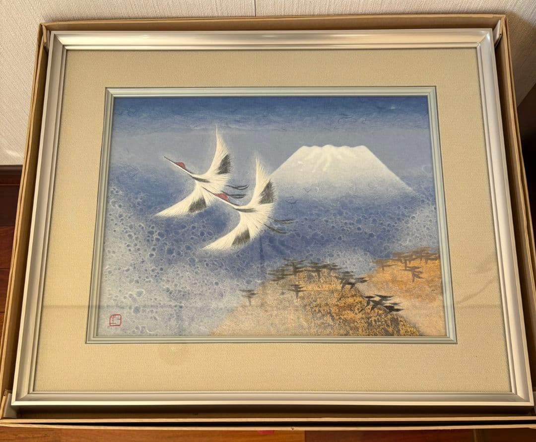 「翔」山内一生工房　富士山と鶴　和紙工芸　小原工芸品