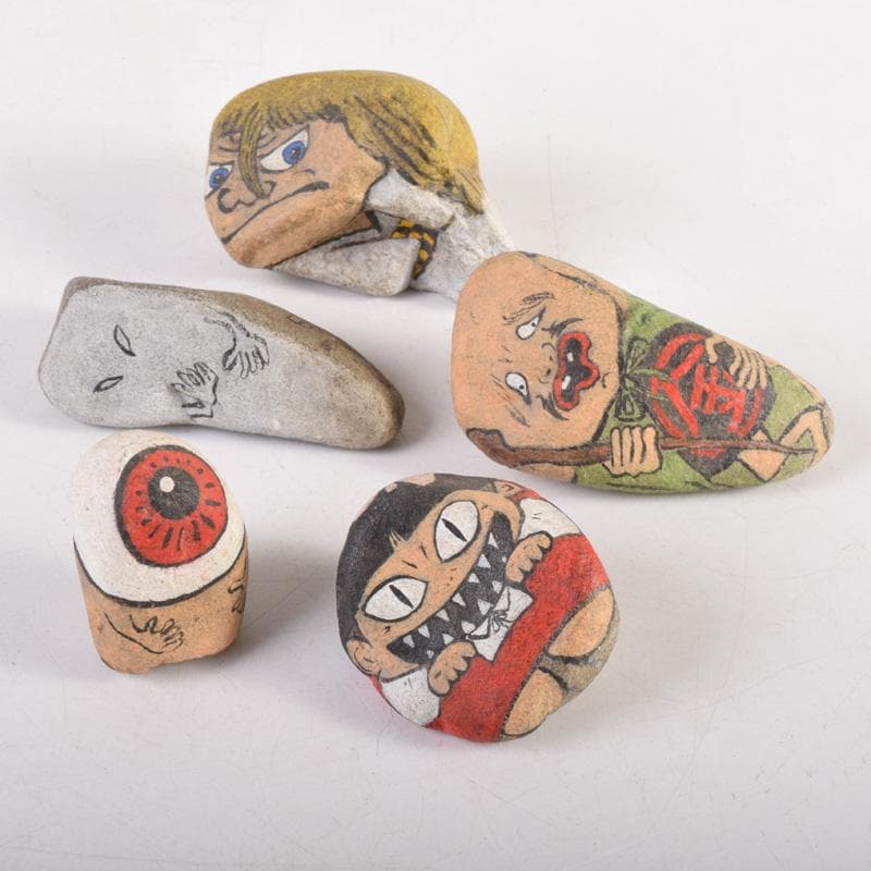 天然石　石絵　ゲゲゲの鬼太郎図　早銘　14点　M　8344A