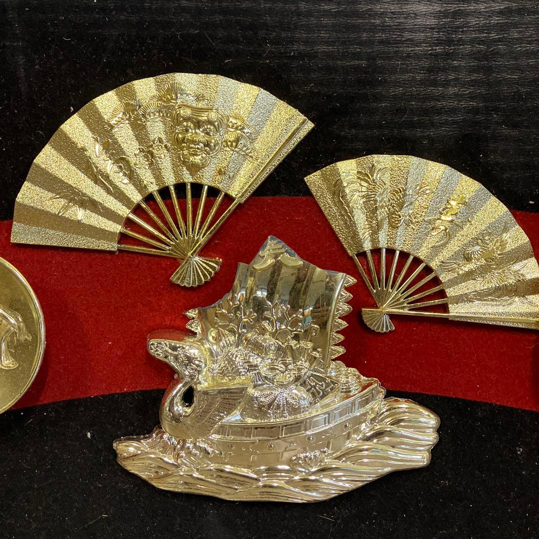 開運 縁起物 七福神 オブジェ 宝船 金色 飾り 壁掛け 置き物 昭和レトロ