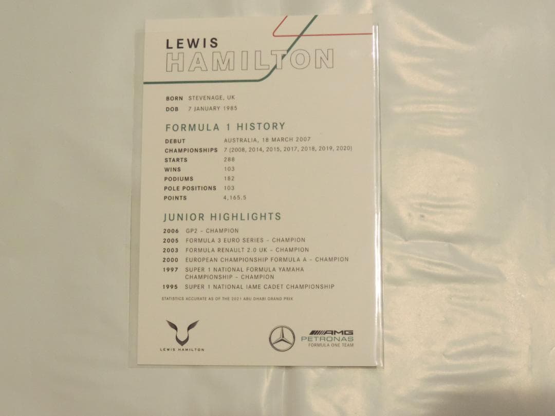 ルイス・ハミルトン 2022年 メルセデス 直筆サイン入り ドライバーカード