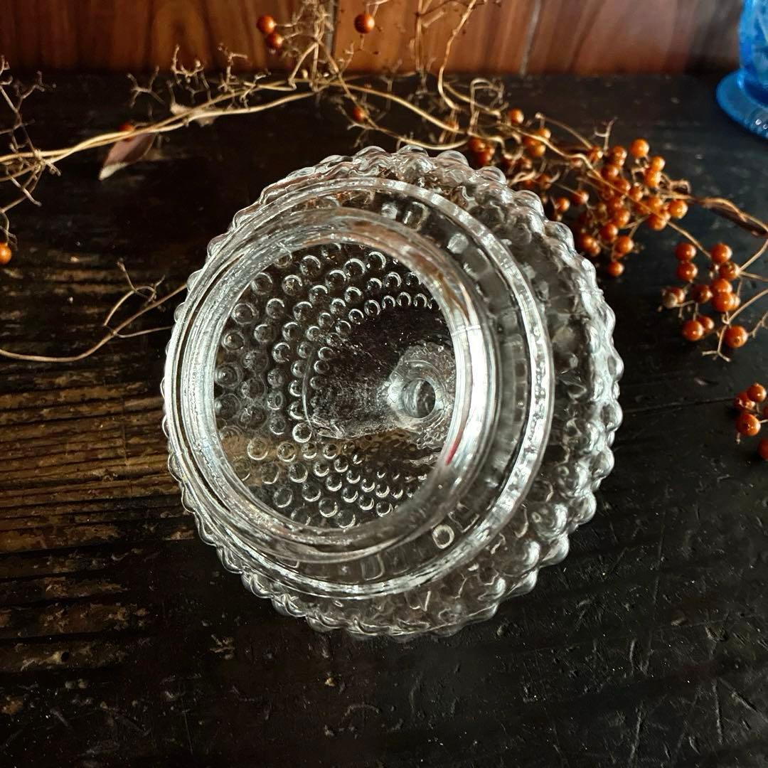 骨董　時代ガラス　希少　霰プレス　飴屋瓶　菓子瓶　お菓子入れ　ボンボニエール