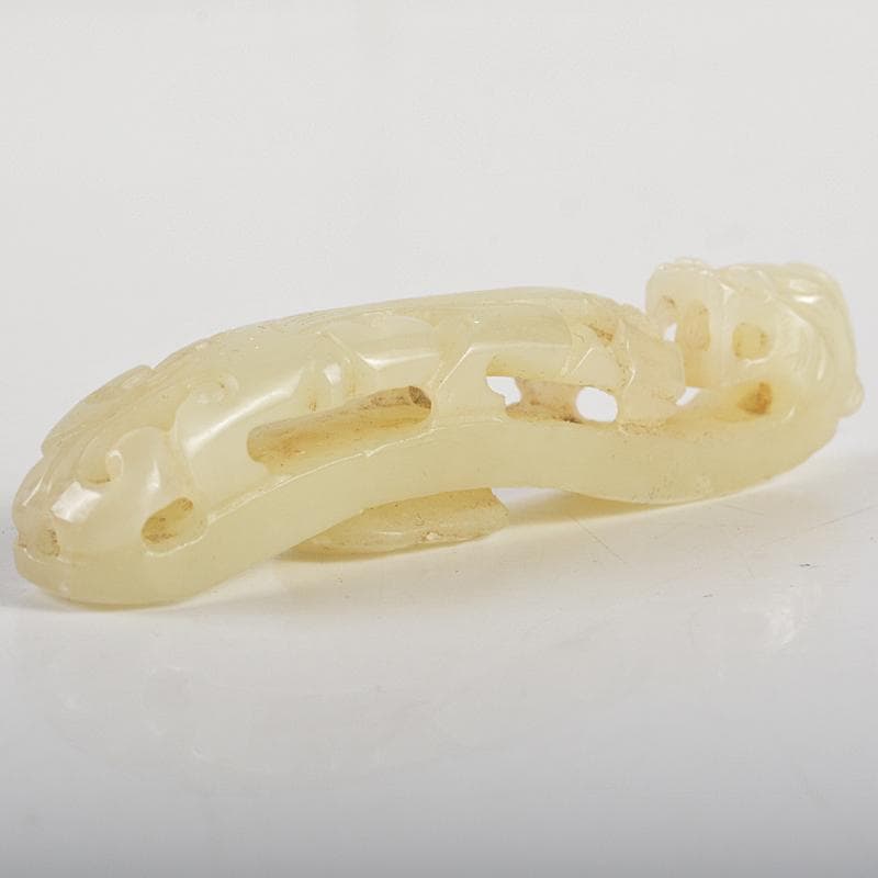 中国　玉石白玉彫刻　龍刻　帯鉤　筆架　置物　V　R7200