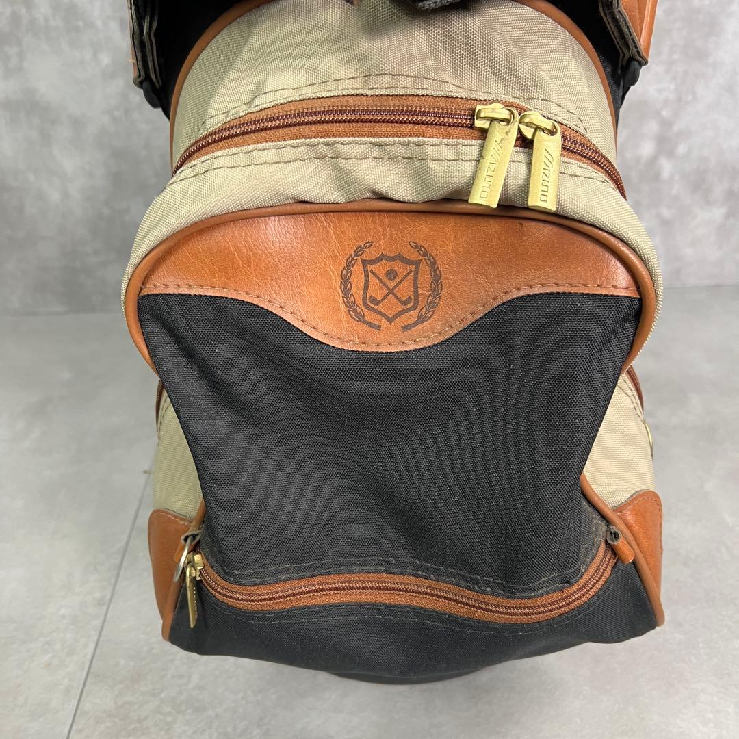 比較的状態良好　ミズノ　キャディバッグ　6分割　カート式　一部レザー　本革