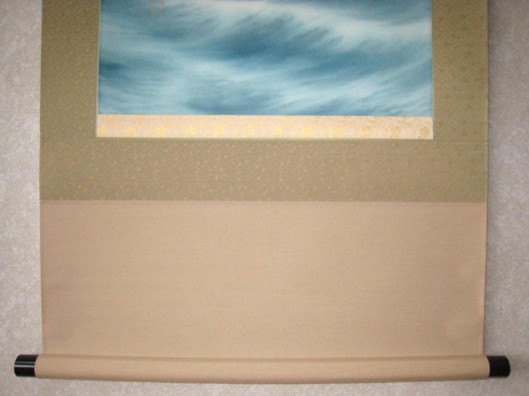 【特価掛け軸】彩色山水(夏の海の風景)◆田中祥堂 (真筆・新品) 共箱・タトウ箱