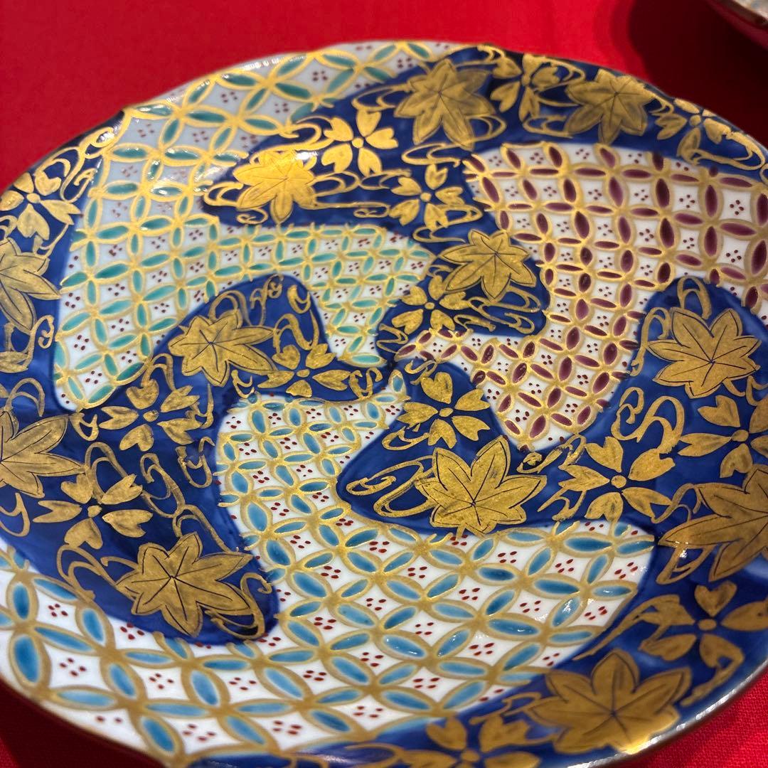 [希少品￼]清水焼 伊藤春晃 春晃窯　金彩桜紅葉三色金七宝紋カップ&ソーサー2客