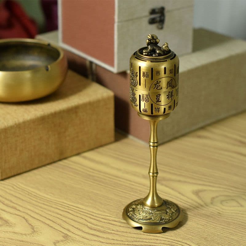 銅製 龍鳳呈祥博山炉 塔香沈香炉 室内檀香炉 茶道具 香道具 装飾品 工芸品置物