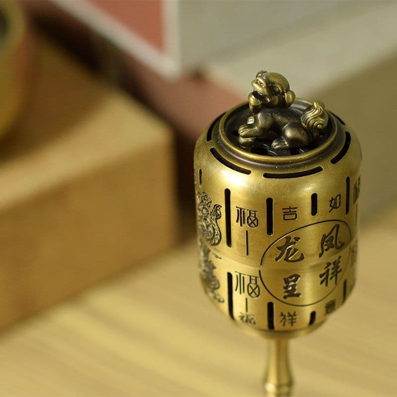 銅製 龍鳳呈祥博山炉 塔香沈香炉 室内檀香炉 茶道具 香道具 装飾品 工芸品置物