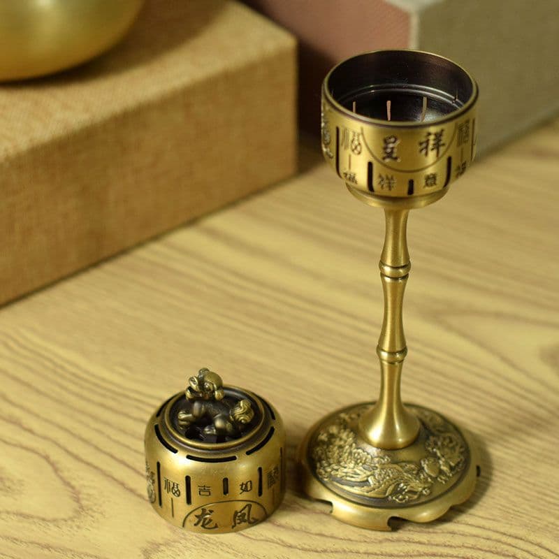 銅製 龍鳳呈祥博山炉 塔香沈香炉 室内檀香炉 茶道具 香道具 装飾品 工芸品置物