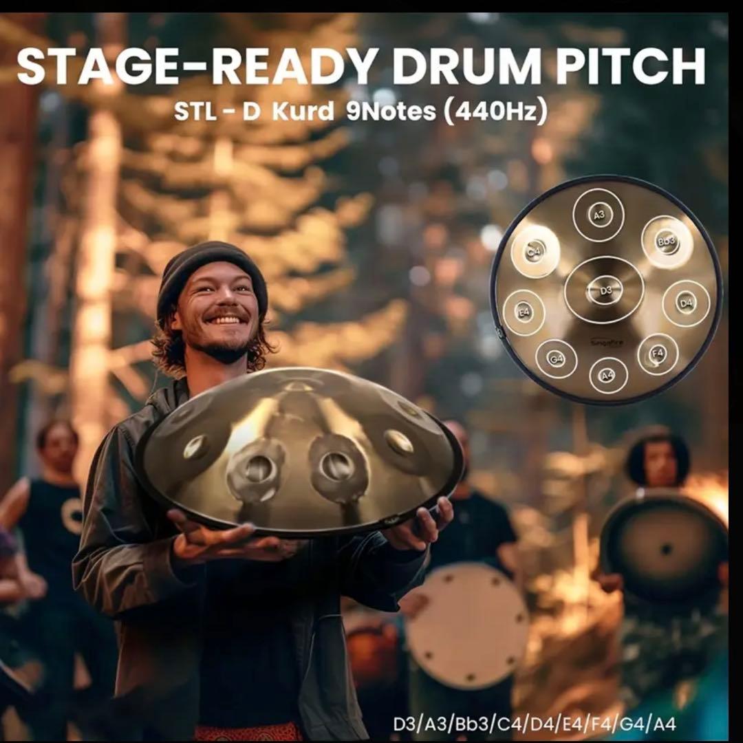 ハンドパン 9音 Dマイナー 18インチ（46cm）440Hz ケース・付属品付