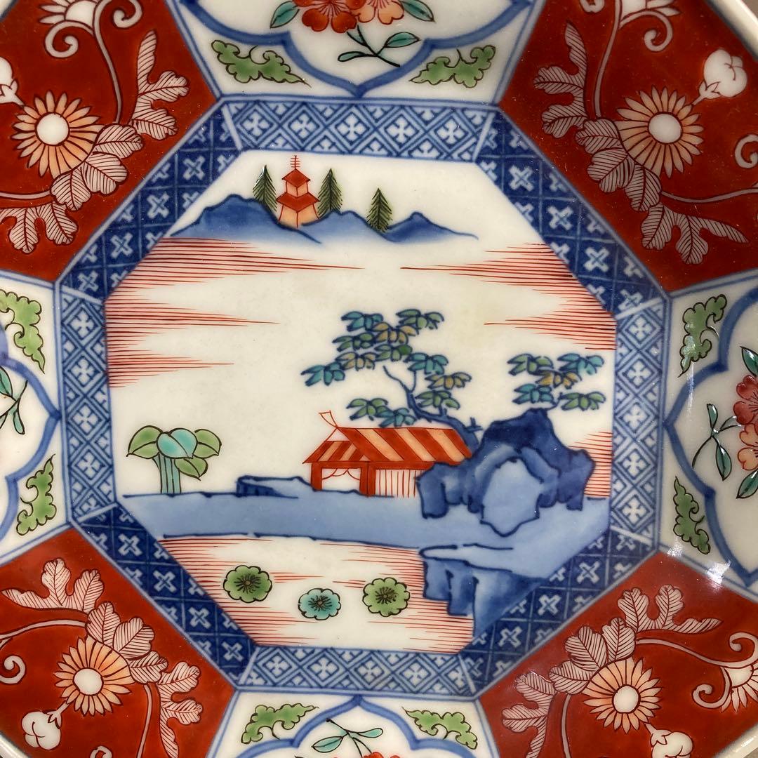 【今右衛門】色鍋島の伝統　人間国宝　十三代今泉今右衛門作　錦山水見込絵　八角皿