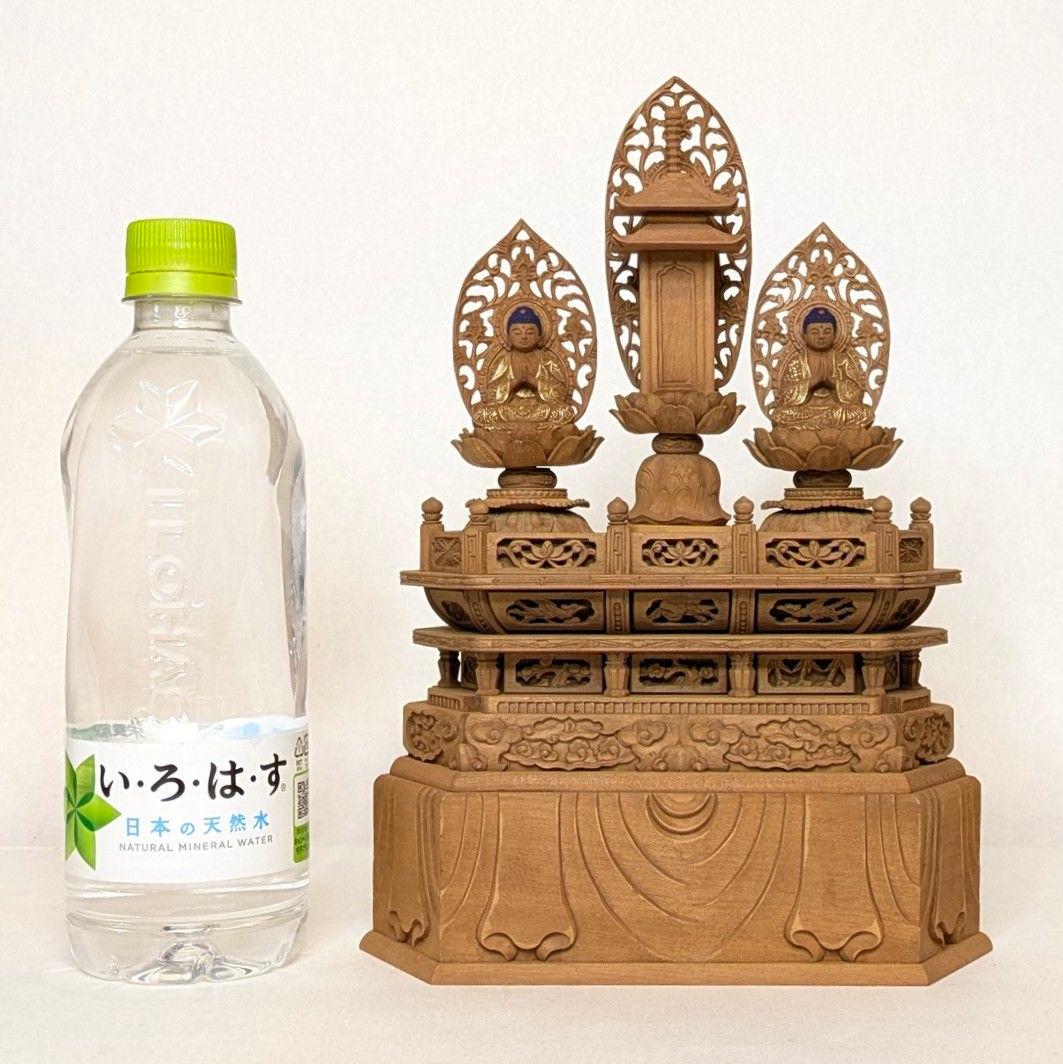 【ゲリラセール・新品】 三宝尊　金泥　紅檀　上彫り　総高さ約26cm　日蓮宗