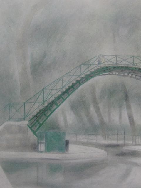 八田哲、【運河の橋】、希少な額装用画集より、新品額装付