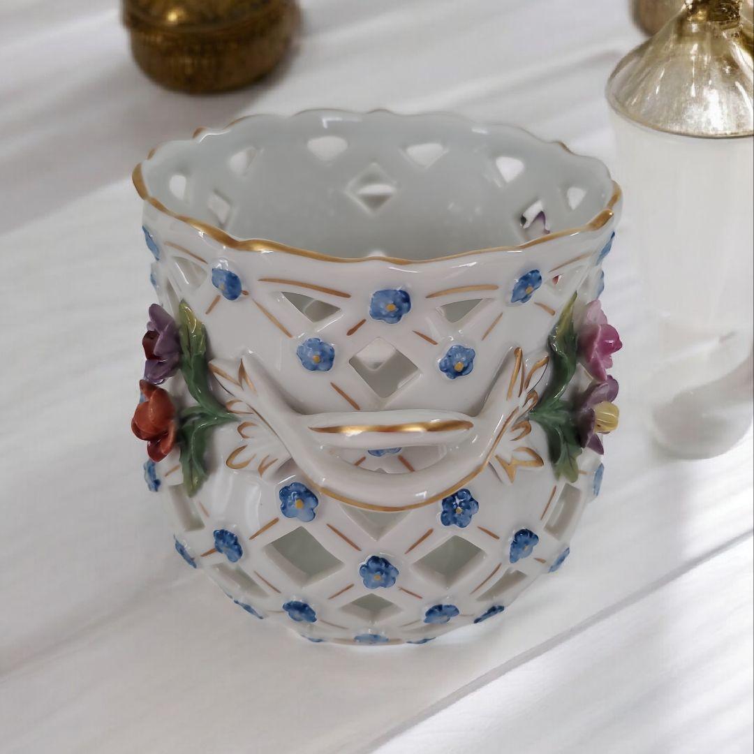 ☆希少　ドレスデン　ドイツ　磁器製　　ヴィンテージ　格子花瓶　高さ12cm